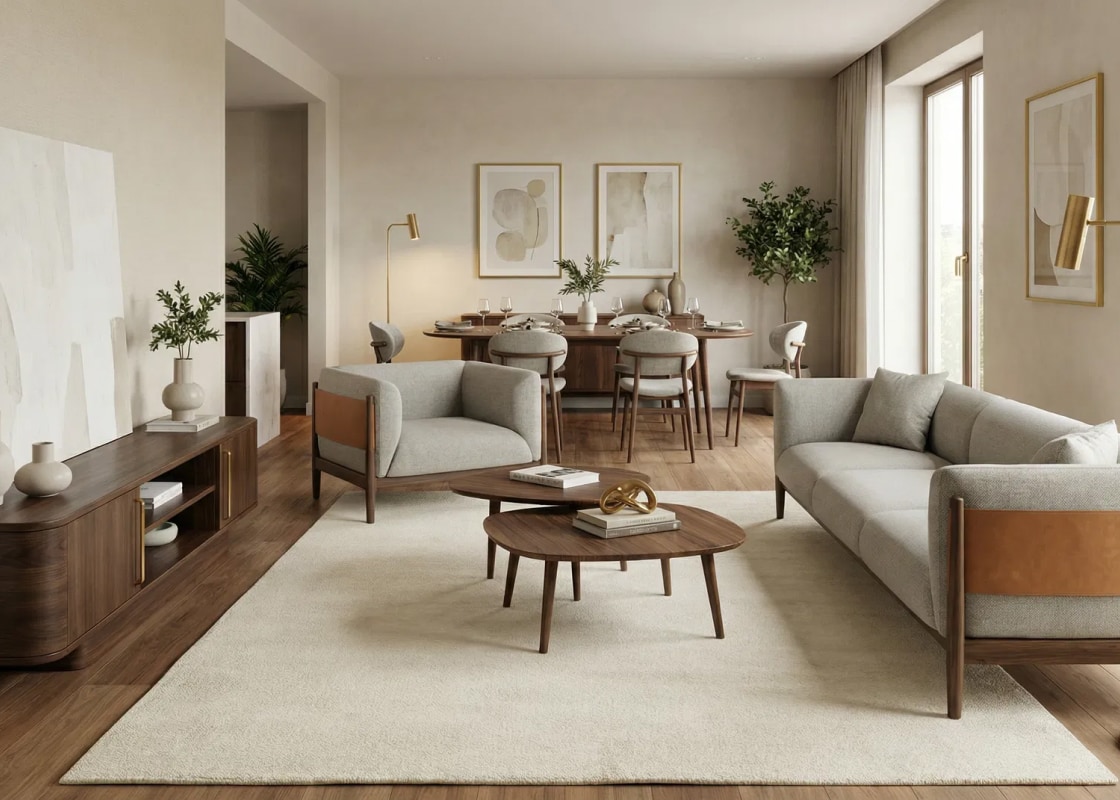 غرفة معيشة طراز منتصف القرن